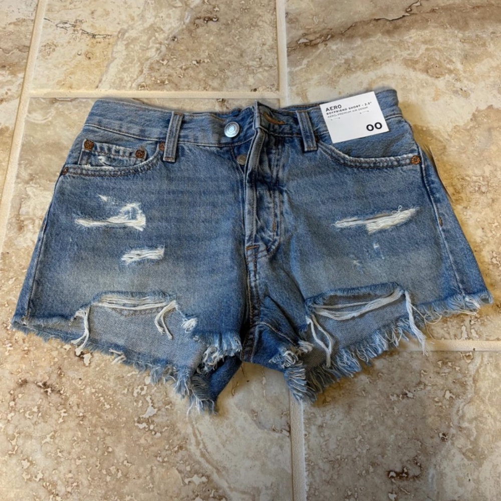 Aeropostale Women's Ripped Jean Shorts - Light Blue